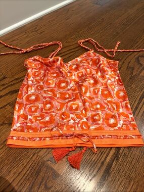 Women's Orange Printed Camisole Tank with Tassel Detail shug! Gameday Tennessee